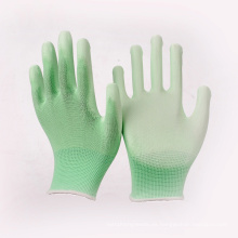 13G guantes de ESD de Nylon / Poliéster recubiertos de PU con punta de Palm y Finger sin costura